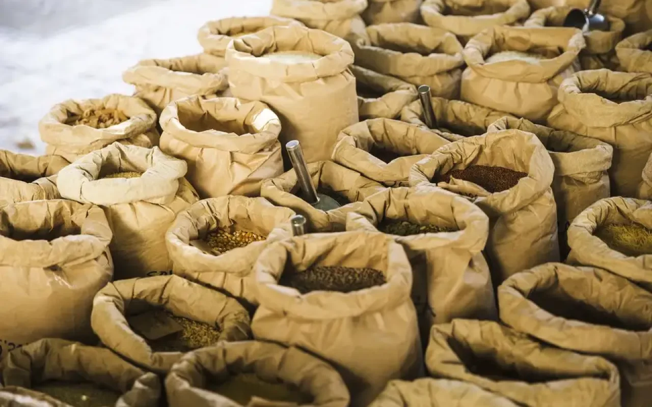 different-types-grains-beans-groceries-bags-market